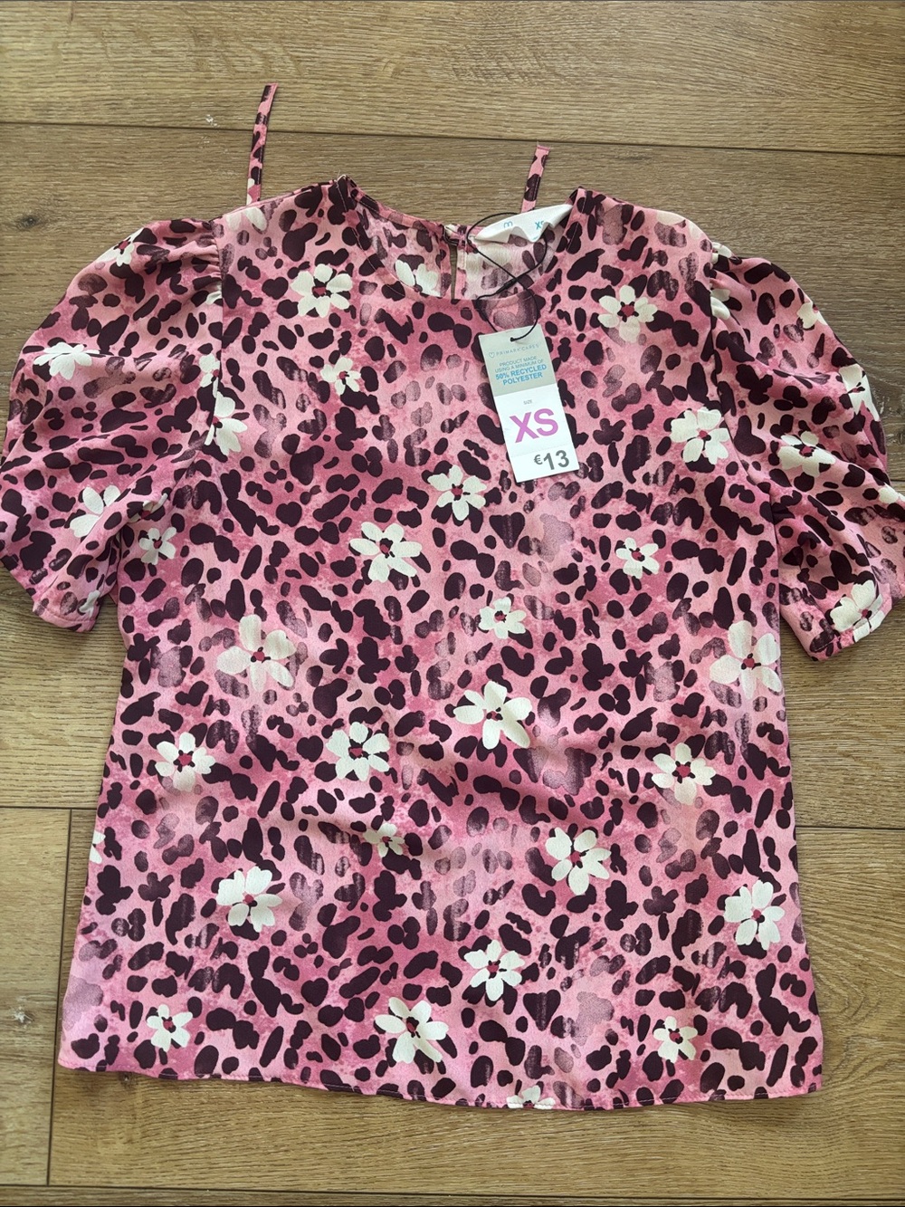 Primark Pink and Dark Magenta Floral Leopard Strap Top